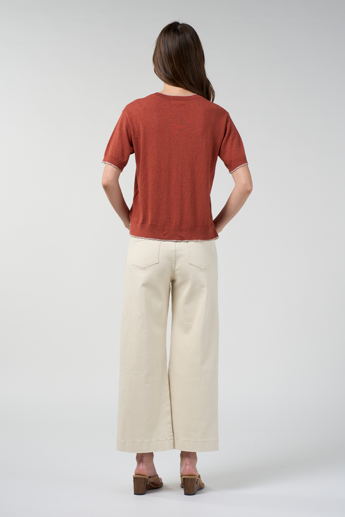 LOOBIES STORY MAHA TEE KNIT TOP CASHMERE COTTON OLIVE SANDALWOOD RUST