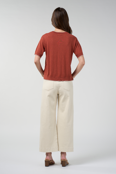 LOOBIES STORY MAHA TEE KNIT TOP CASHMERE COTTON OLIVE SANDALWOOD RUST