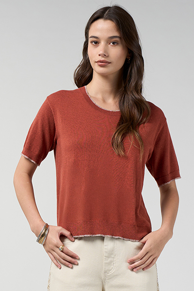 LOOBIES STORY MAHA TEE KNIT TOP CASHMERE COTTON OLIVE SANDALWOOD RUST