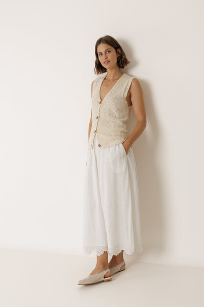 INDI AND COLD EMBROIDERED MIDI SKIRT COTTON WHITE 