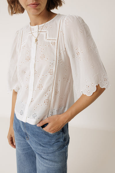 INDI AND COLD BOXY SHIRT WITH SCHIFFLI EMBROIDERY COTTON VISCOSE WHITE LACE