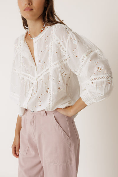 INDI AND COLD SHIRT WITH SHIFFLI EMBROIDERY WHITE COTTON VISCOSE