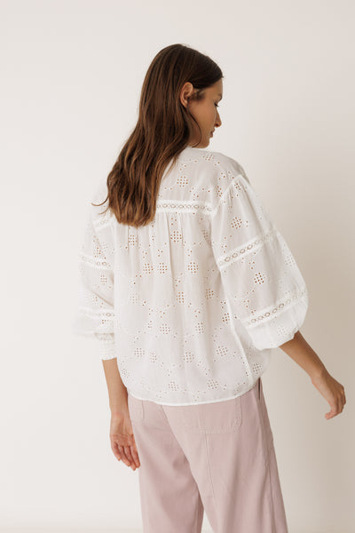 INDI AND COLD SHIRT WITH SHIFFLI EMBROIDERY WHITE COTTON 