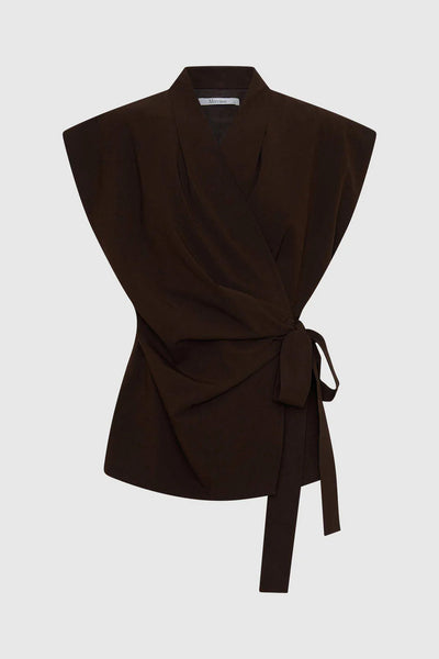 MORRISON MIGUEL VEST ESPRESSO WRAP TOP TIE TOP