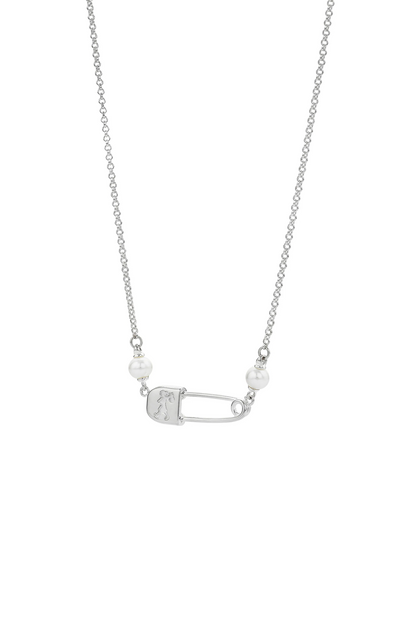 MINI RUNAWAY SAFETY PIN NECKLACE WITH 2 x 4mm FRESHWATER PEARLS