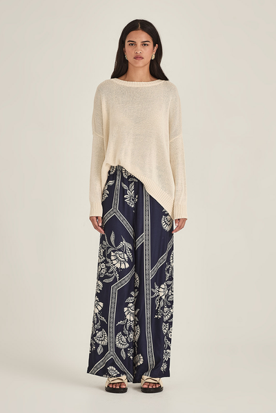 SILLS MONDO PRINT PANT NAVY FRENCH BLUE FLORAL VISCOSE PANT