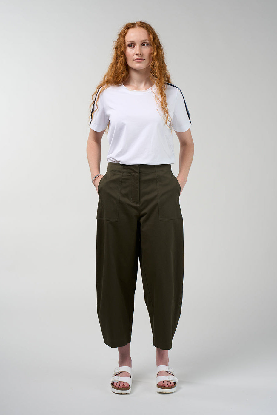 Edge wide leg pants in with elasticated back waist and patch pockets