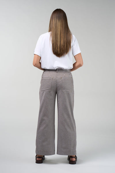 MADLY SWEETLY SIGNAL PANT CHOCOLATE BROWN STRIPE COTTON POLYESTER