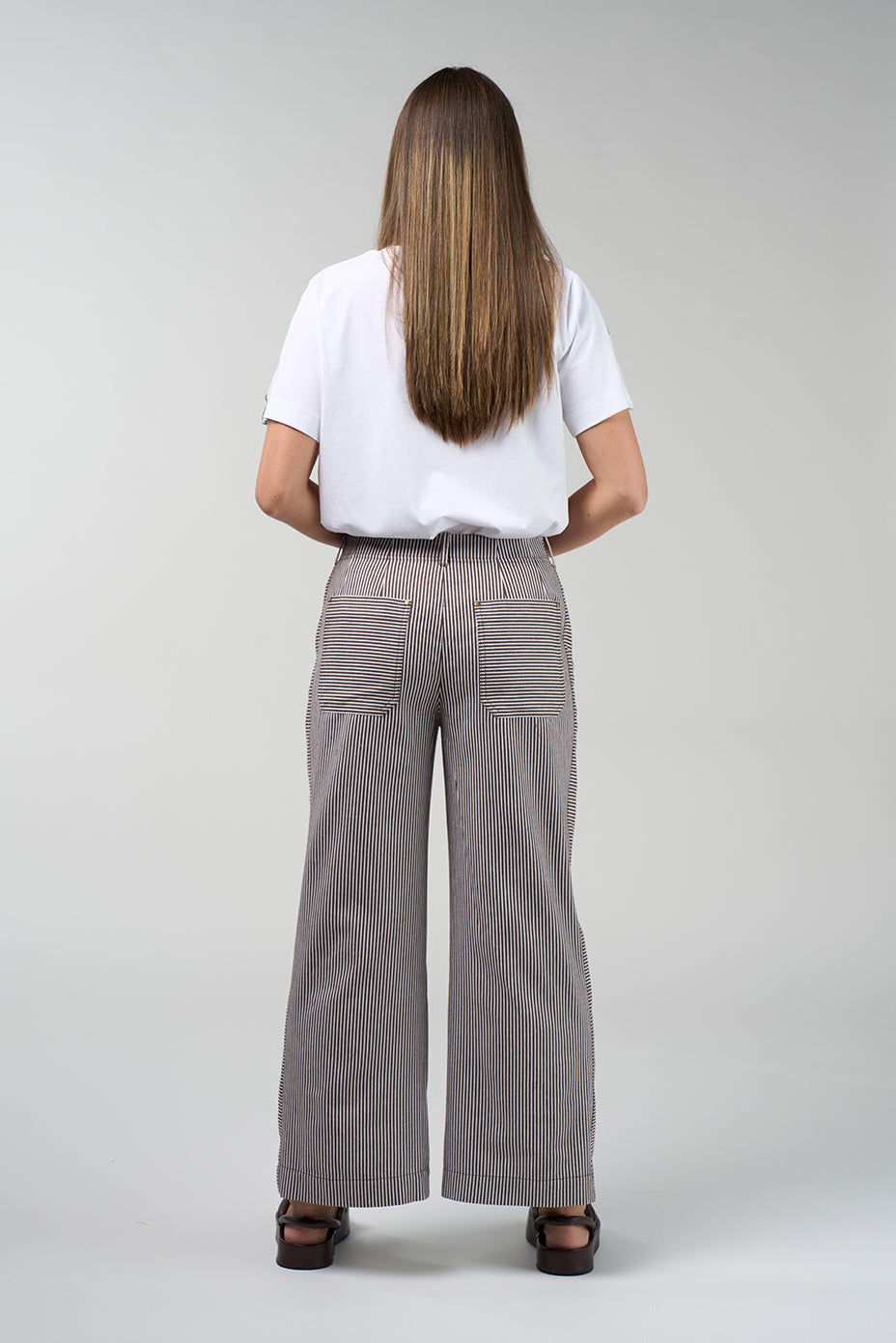 MADLY SWEETLY SIGNAL PANT CHOCOLATE BROWN STRIPE COTTON POLYESTER