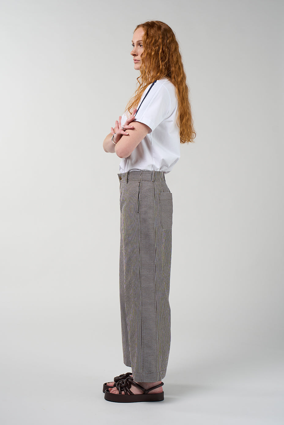 MADLY SWEETLY SIGNAL PANT CHOCOLATE BROWN STRIPE COTTON POLYESTER