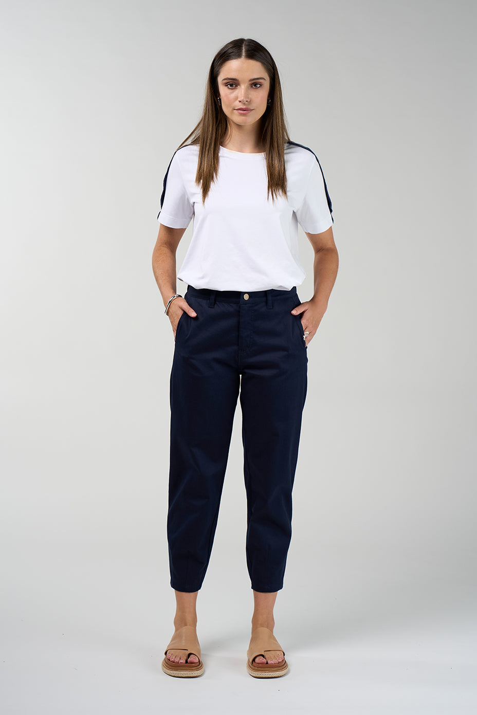 MADLY SWEETLY ESSENCE PANT COTTON SPANDEX NAVY WHITE SAND 