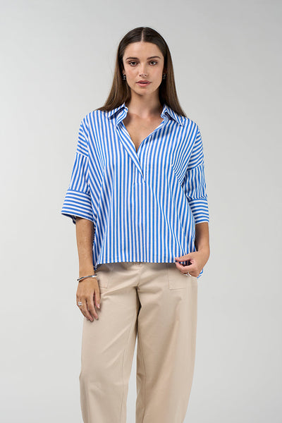Connect Stripe Shirt in cobalt blue and white stripe