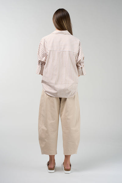 Connect Stripe Shirt with 3/4 sleeves in stone beige and white stripe