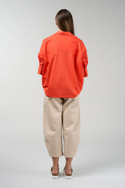 Box fit Connect Shirt in tangerine with 3/4 sleeves