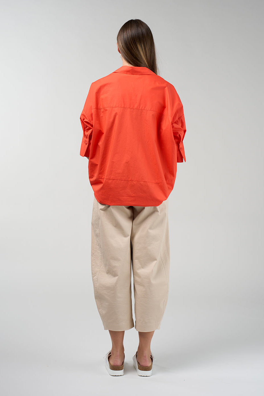 Box fit Connect Shirt in tangerine with 3/4 sleeves