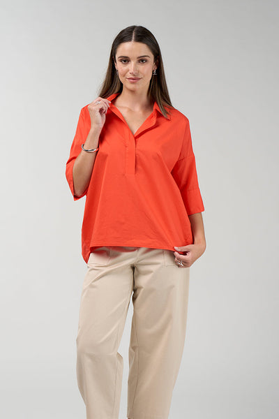 Box fit Connect Shirt in tangerine with 3/4 sleeves