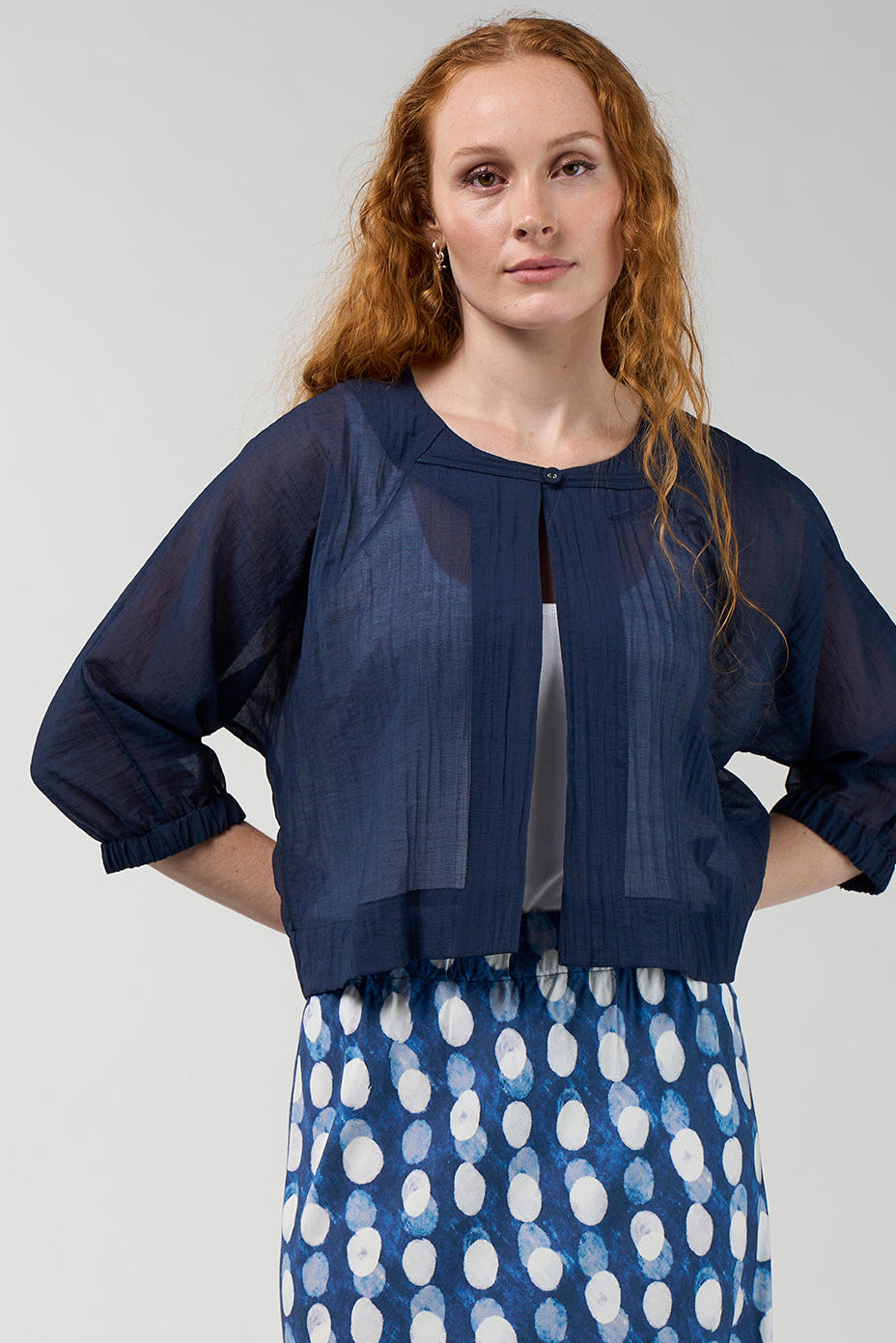 MADLEY SWEETLY FRAME JACKET BLACK NAVY SILK WHITE SHEER LAYER RAYON NYLON 