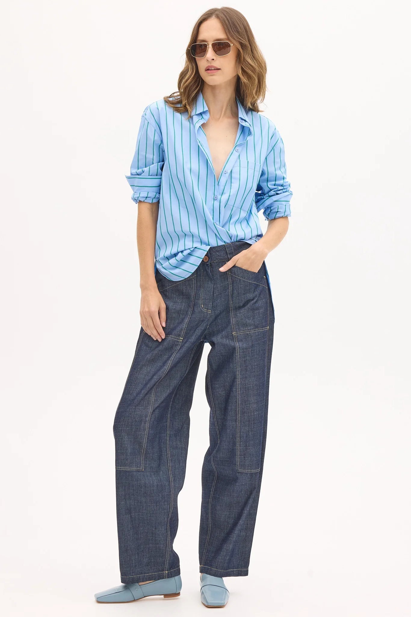 POL MUHLE BARREL PANT DARK WASH DENIM PANT DENIM JEAN BARREL JEAN STITCHING YELLOW STITCHING BAGGY JEAN OVERSIZED JEAN COTTON DENIM