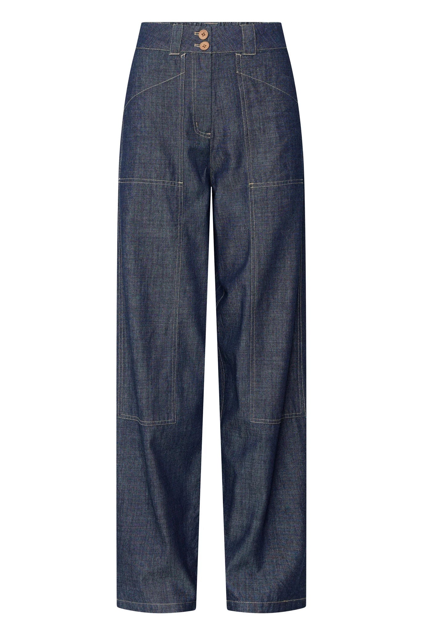 POL MUHLE BARREL PANT DARK WASH DENIM PANT DENIM JEAN BARREL JEAN STITCHING YELLOW STITCHING BAGGY JEAN OVERSIZED JEAN  COTTON DENIM