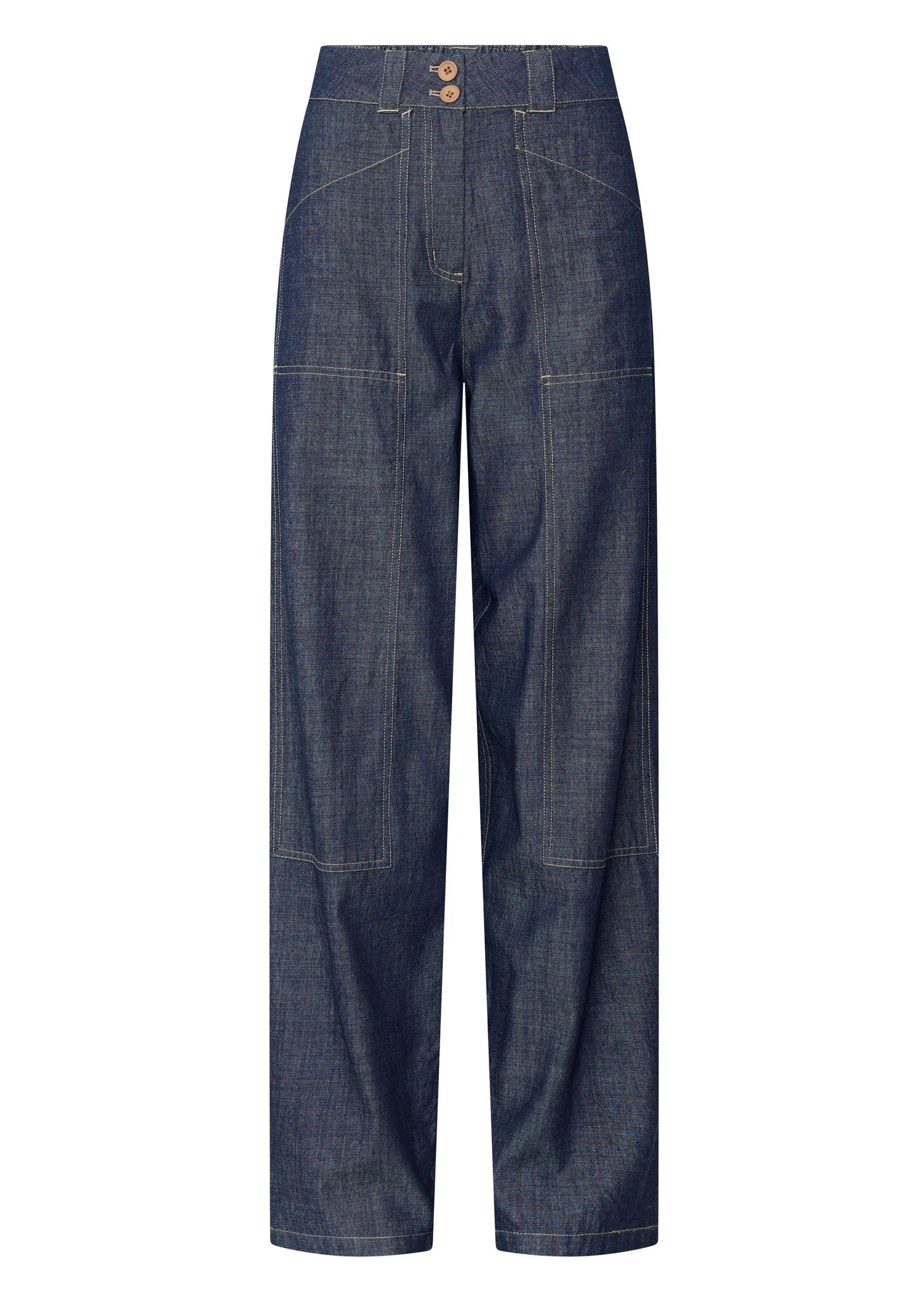 POL MUHLE BARREL PANT DARK WASH DENIM PANT DENIM JEAN BARREL JEAN STITCHING YELLOW STITCHING BAGGY JEAN OVERSIZED JEAN  COTTON DENIM
