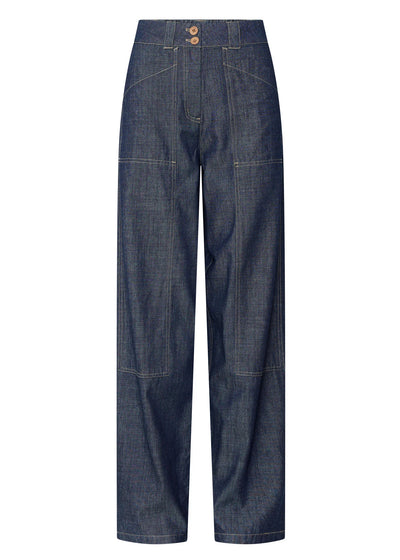 POL MUHLE BARREL PANT DARK WASH DENIM PANT DENIM JEAN BARREL JEAN STITCHING YELLOW STITCHING BAGGY JEAN OVERSIZED JEAN  COTTON DENIM