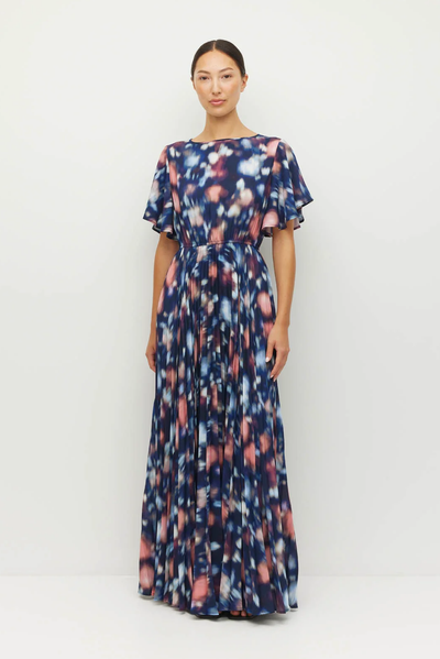 JULIETTE HOGAN MARAIS DRESS BLUE MAXI GOWN POLYESTER