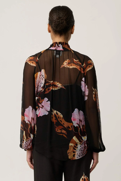 ONCE WAS MARIS BLOUSE VISCOSE BLACK SUNSET FLORAL TOP