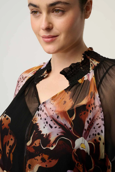 ONCE WAS MARIS BLOUSE VISCOSE BLACK SUNSET FLORAL TOP