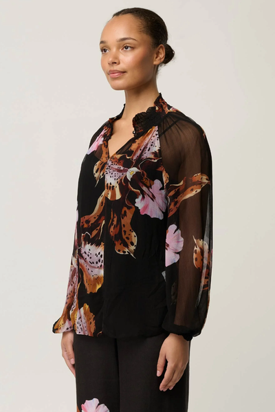 ONCE WAS MARIS BLOUSE VISCOSE BLACK SUNSET FLORAL TOP