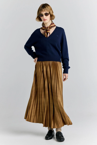 METALLIC SUNRAY PLEATED SKIRT