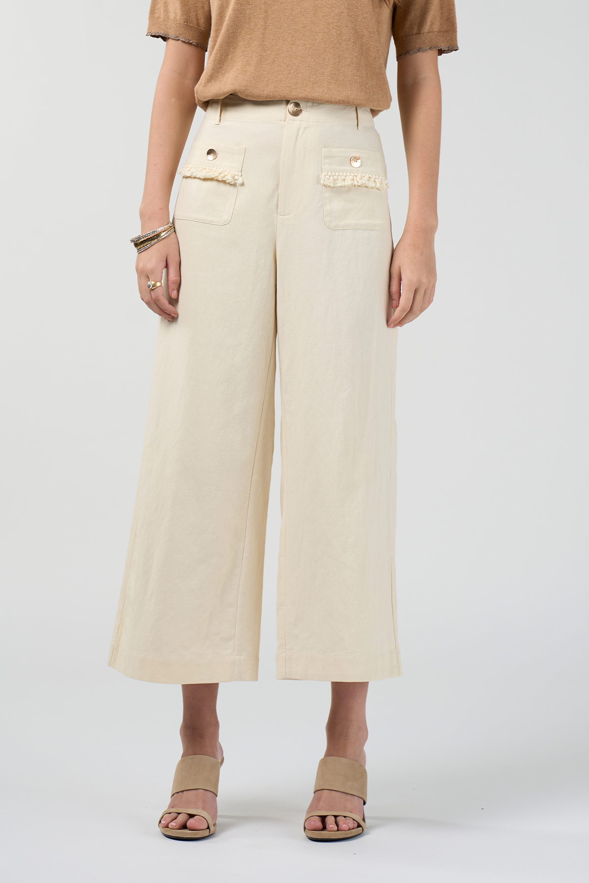 LOOBIES STORY NAVI PANT BUTTERMILK CREAM IVORY SANDALWOOD RUST COTTON LINEN