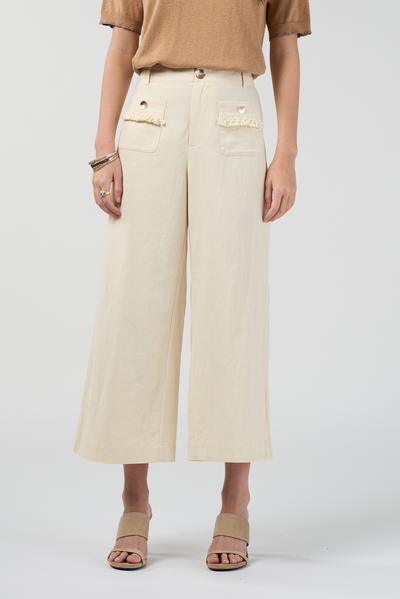 LOOBIES STORY NAVI PANT BUTTERMILK CREAM IVORY SANDALWOOD RUST COTTON LINEN