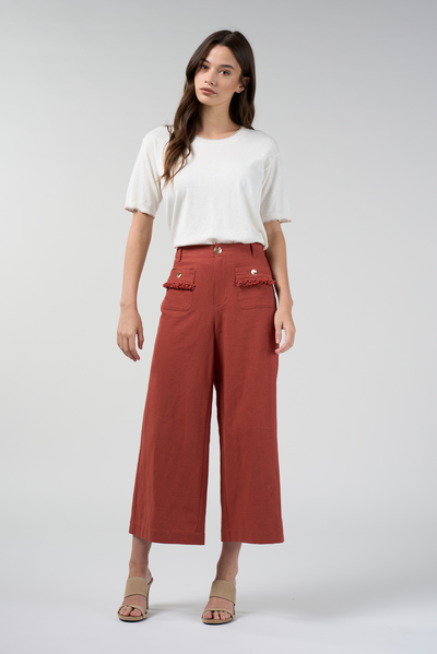 LOOBIES STORY NAVI PANT BUTTERMILK CREAM IVORY SANDALWOOD RUST COTTON LINEN