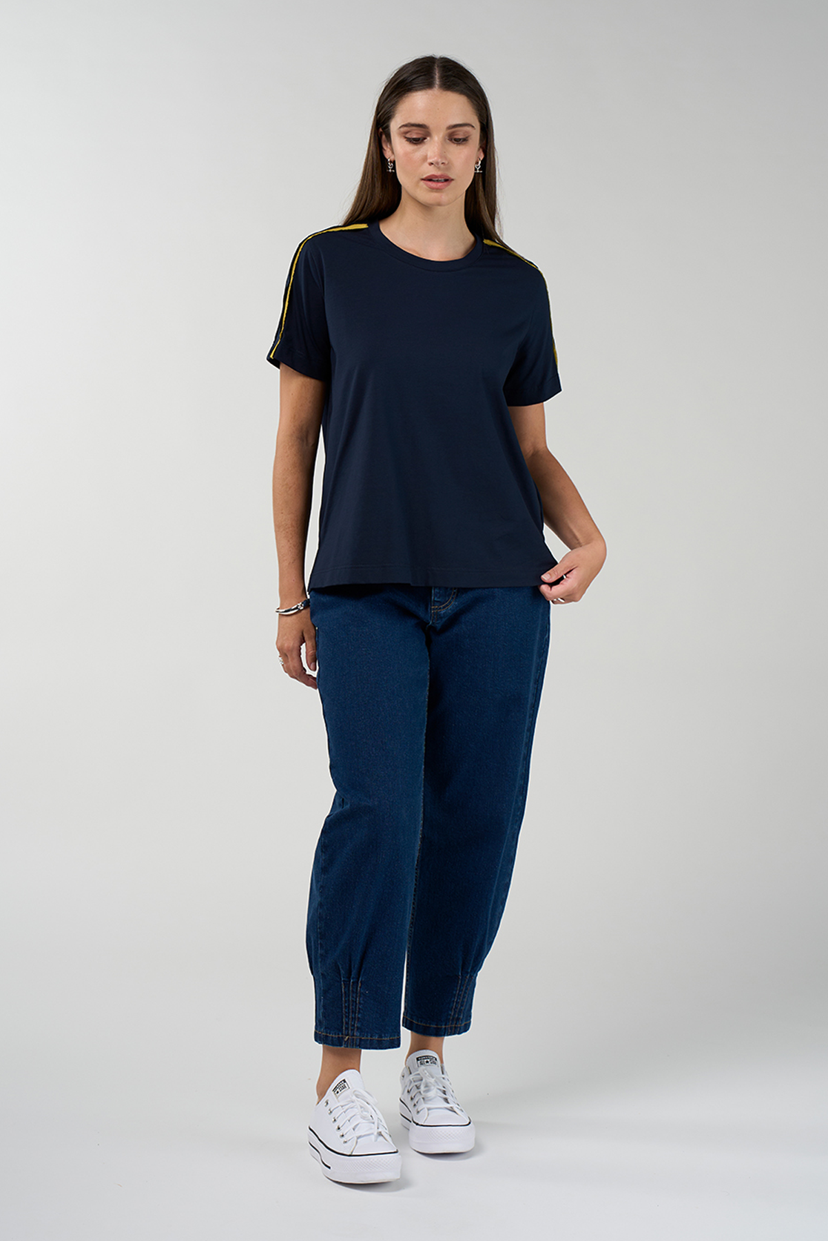 MADLY SWEETLY DUALITY TEE NAVY CHOCOLATE COTTON
