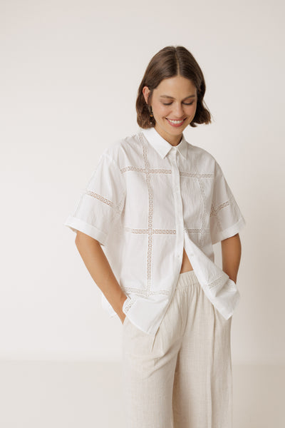 INDI AND COLD LACE POPLIN SHIRT COTTON WHITE 