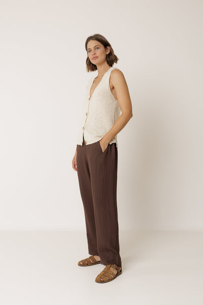INDI AND COLD FLOWY PANT WITH DRAWSTRING BROWN CHOCOLATE