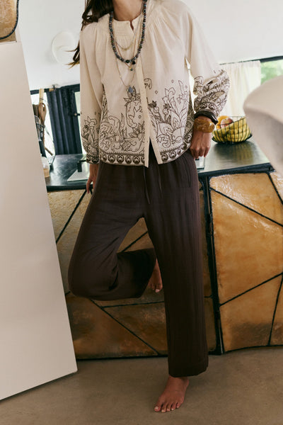 INDI AND COLD FLOWY PANT WITH DRAWSTRING BROWN CHOCOLATE