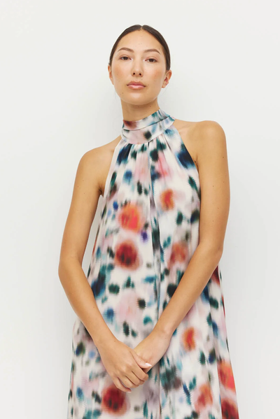 JULIETTE HOGAN NICO DRESS SILK POLYESTER HALTER MAXI FLORAL DRESS