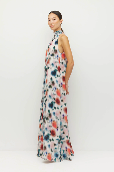 JULIETTE HOGAN NICO DRESS SILK POLYESTER HALTER MAXI FLORAL DRESS