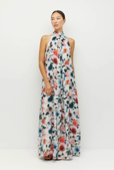 JULIETTE HOGAN NICO DRESS SILK POLYESTER HALTER MAXI FLORAL DRESS