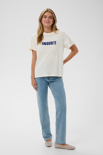 SAINT TROPEZ PALINA TSHIRT COTTON TEE IVORY WHITE ICE BLUE LOGO TEE