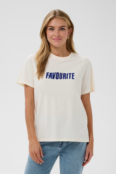 SAINT TROPEZ PALINA TSHIRT COTTON TEE IVORY WHITE ICE BLUE LOGO TEE