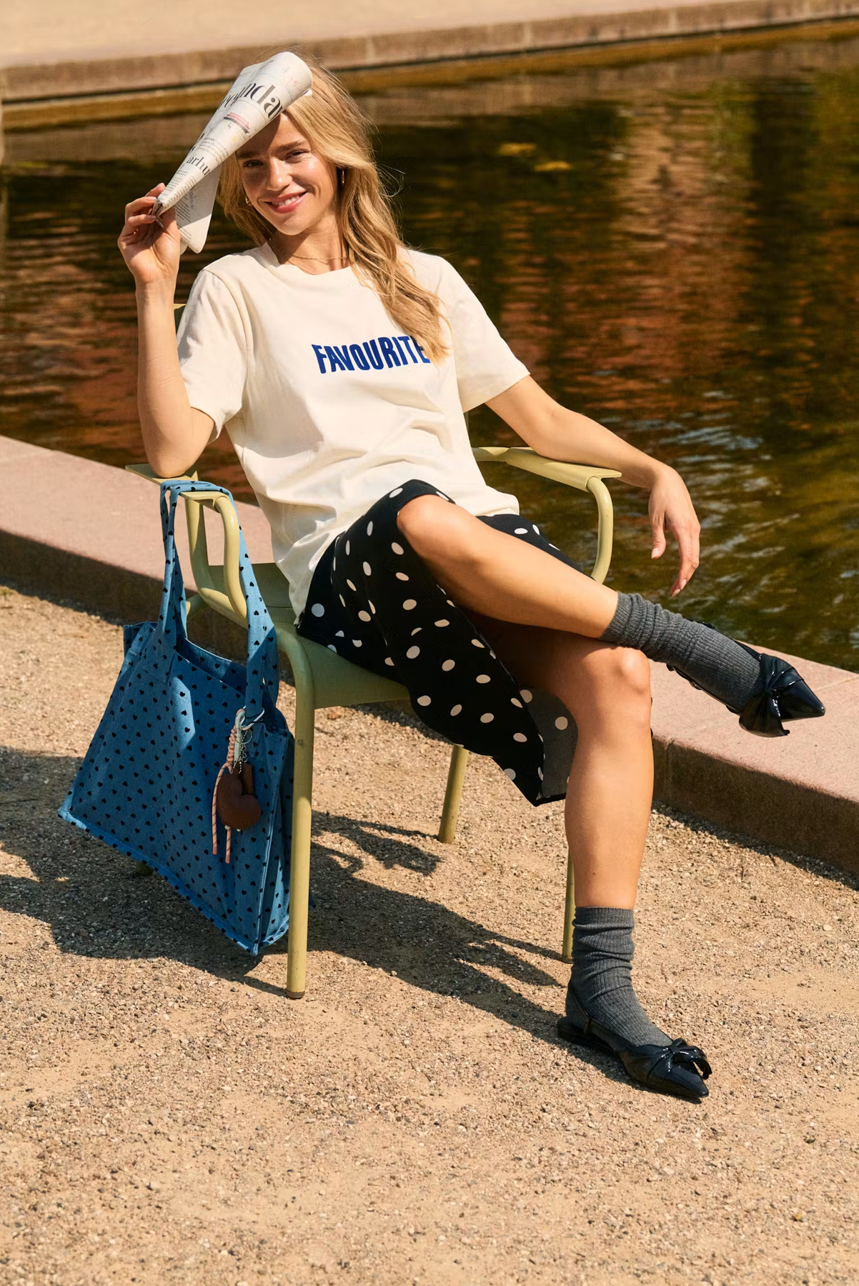 SAINT TROPEZ PALINA TSHIRT COTTON TEE IVORY WHITE ICE BLUE LOGO TEE