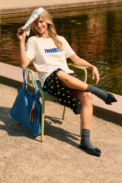 SAINT TROPEZ PALINA TSHIRT COTTON TEE IVORY WHITE ICE BLUE LOGO TEE