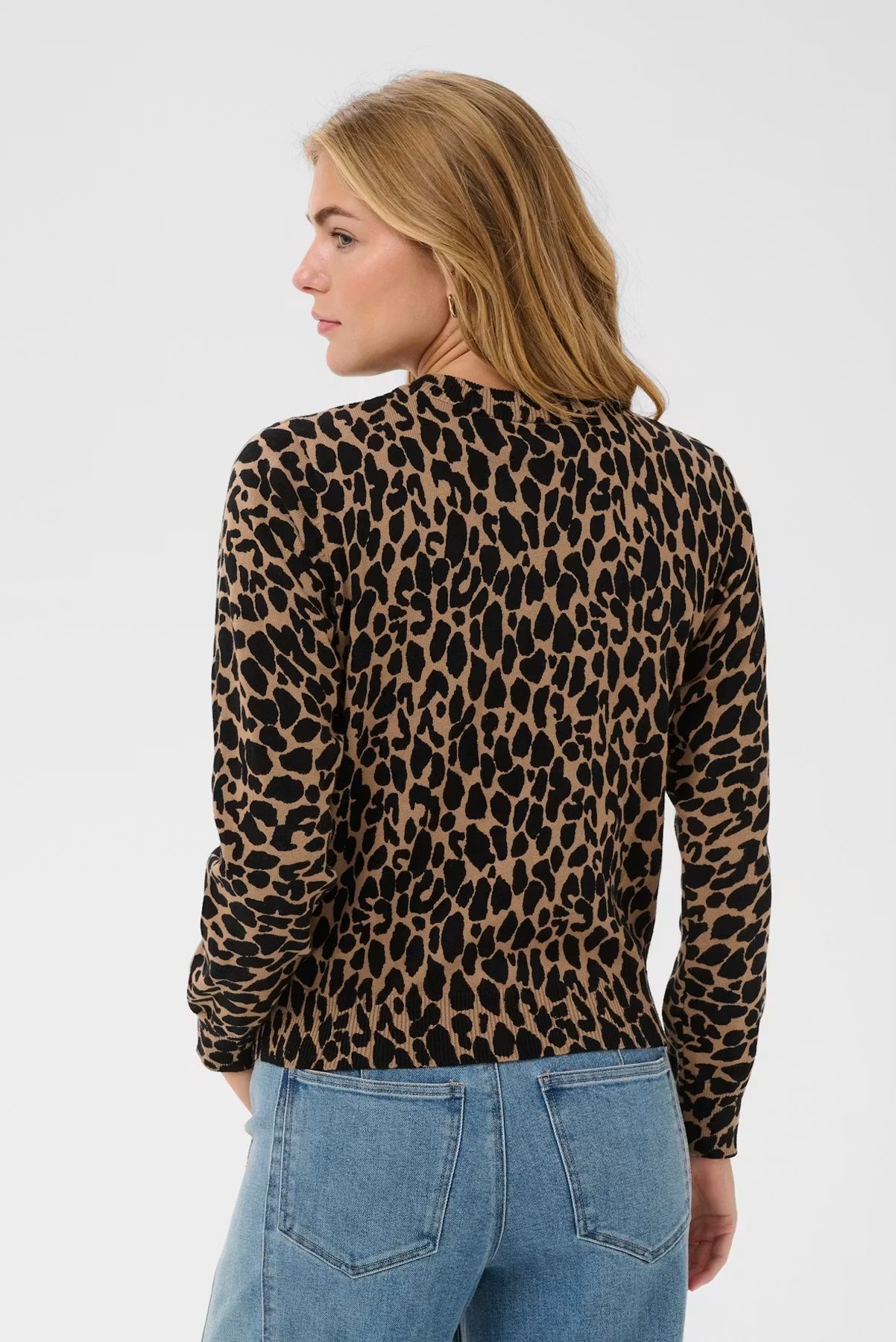 SAINT TROPEZ PALOMA PULLOVER COTTON KNIT CARDI LEOPARD ANIMAL PRINT