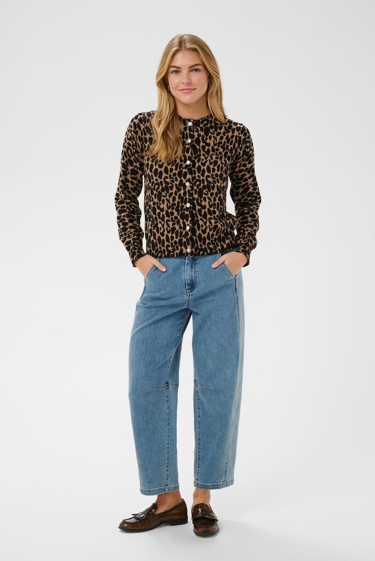 SAINT TROPEZ PALOMA PULLOVER COTTON KNIT CARDI LEOPARD ANIMAL PRINT