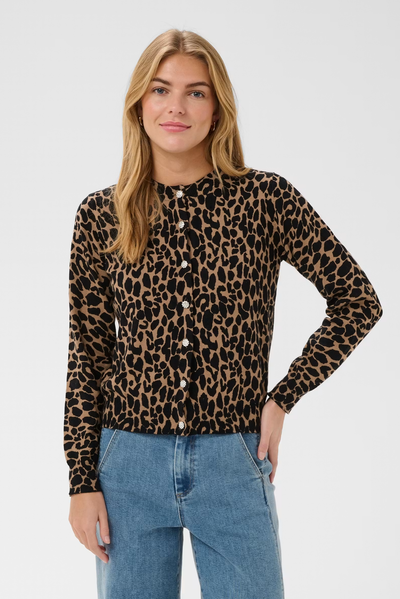 SAINT TROPEZ PALOMA PULLOVER COTTON KNIT CARDI LEOPARD ANIMAL PRINT