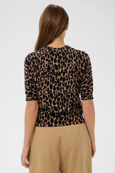 SAINT TROPEZ PALOMA PULLOVER KNIT TEE ANIMAL PRINT LEOPARD