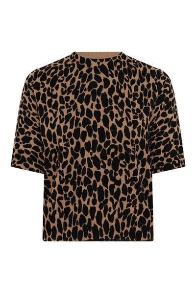 SAINT TROPEZ PALOMA PULLOVER KNIT TEE ANIMAL PRINT LEOPARD