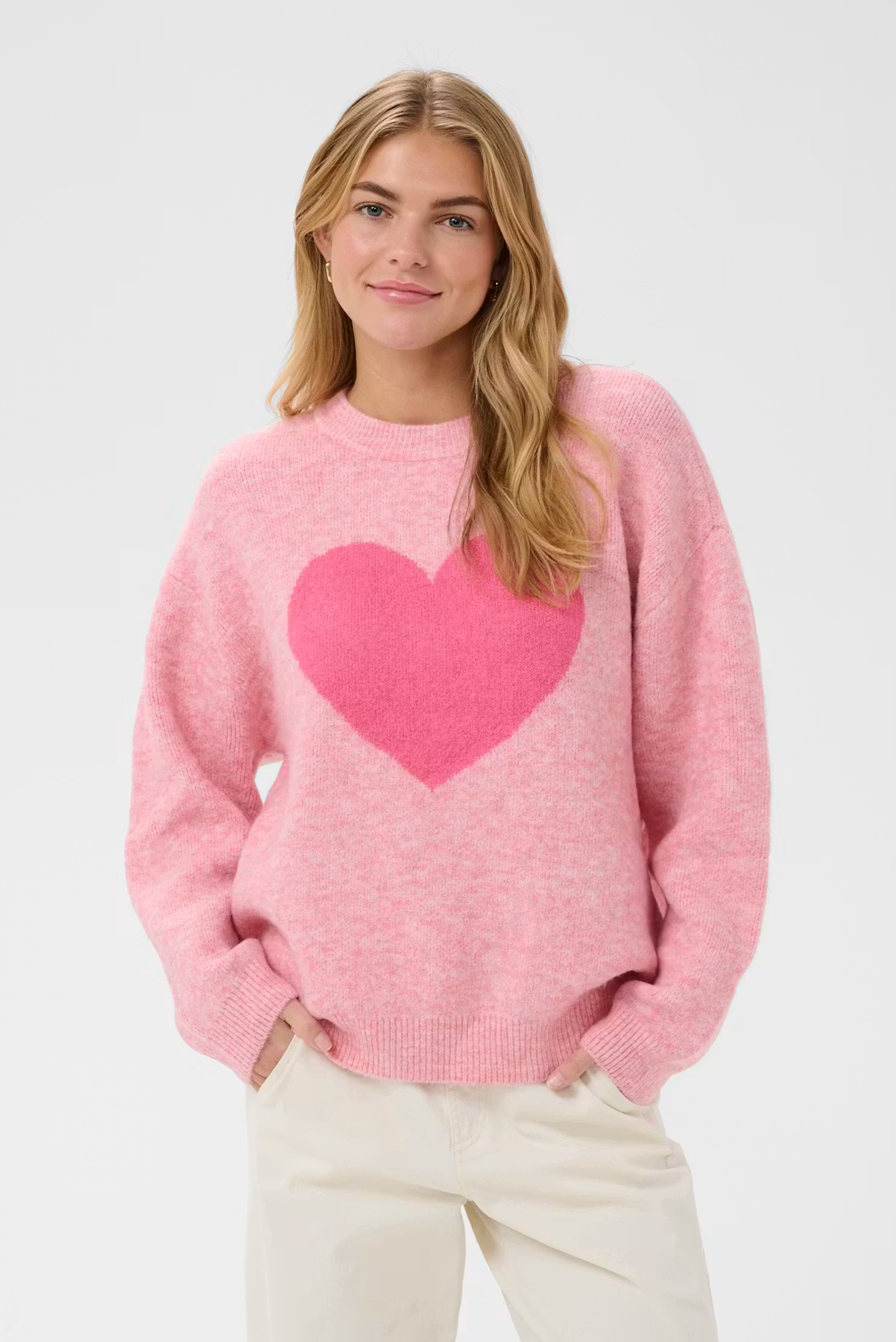 SAINT TROPEZ PARIA PULLOVER ACRYLIC ELASTANE PINK HEART KNIT SWEATER